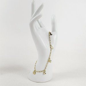 14K Gold Plated Charm Anklet Figaro Sun Moon Stars 2.5mm Chain - 11"